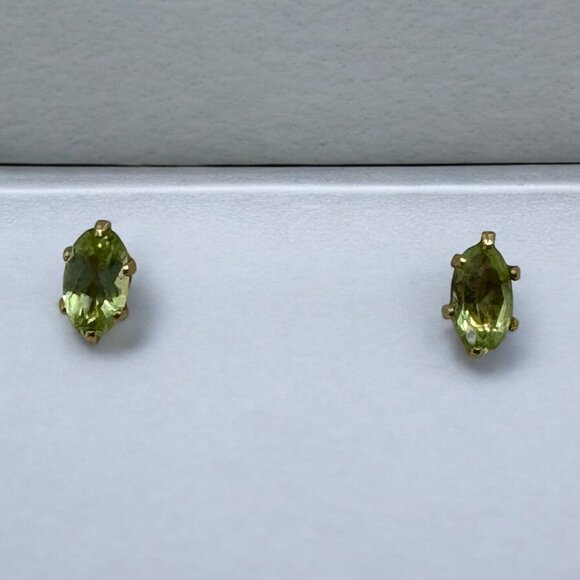 Jewelry - Sterling Silver Peridot Earrings Studs Gold Tone Small‎ Delicate Oval